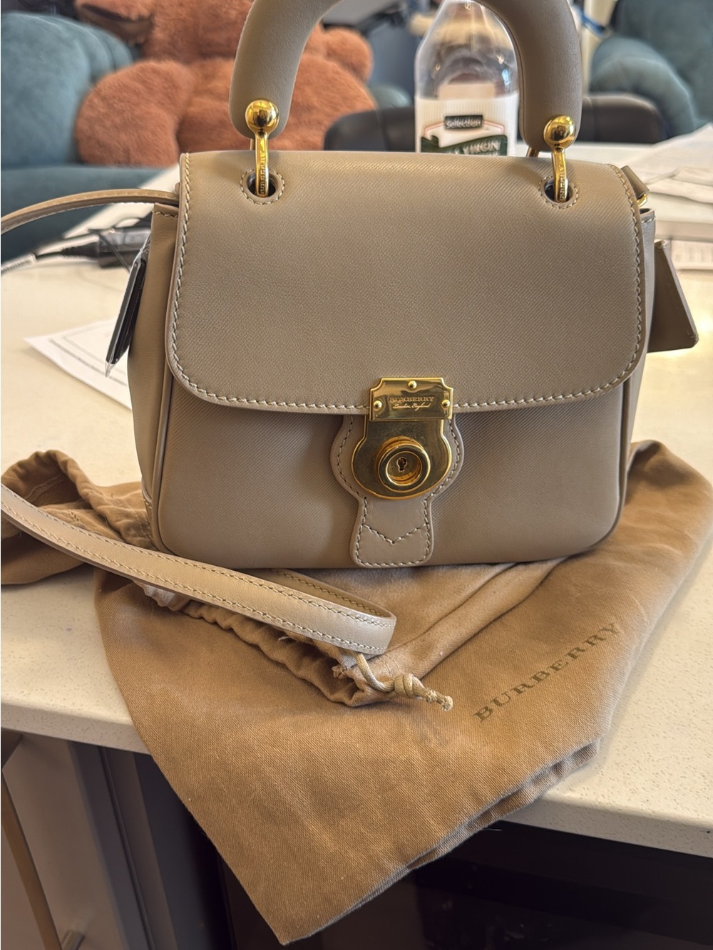 Burberry Beige Top-Handle Crossbody Bag with Gold Hardware